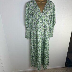 Never Fully Dressed Green Floral Artsy SmockedCuff Pleated Skirt MidiDress NWT 8